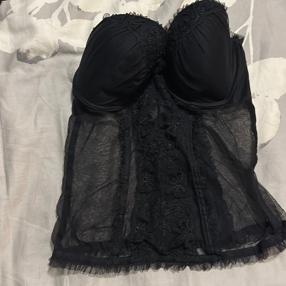 Victoria’s Secret Black Tulle Corset Top Bustier